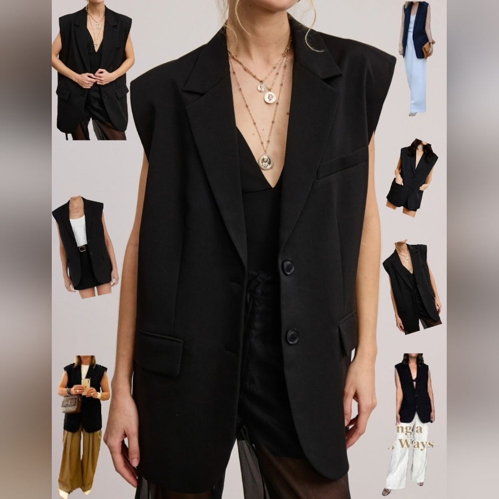 #61284 🛑S/M Or M/L STYLISH FABULOUS SLEEVELESS Structured Oversized Blazer Vest